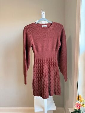 Cupshe Rust Cable-Knit Long Sleeve Dress